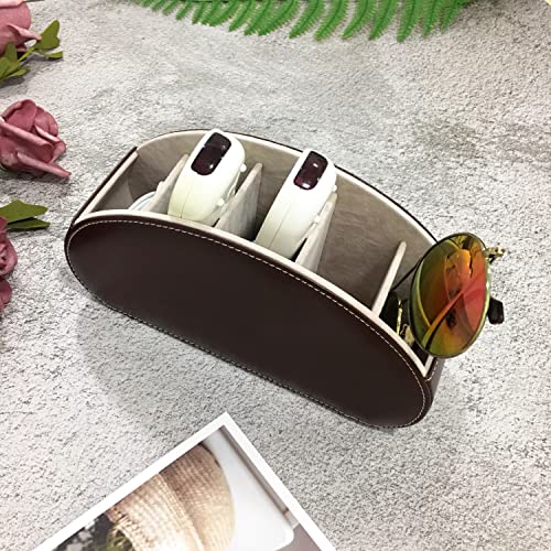 Remote Control Holder Organizer Table Desk Leather Control Storage TV Remote Control Organizer with 5 Spacious Compartments (Dark Brown with Beige Lining) - color: Dark Brown with Beige Lining