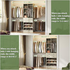Besiost Closet System, 4.2–8.8 FT Closet Organizer with 2 Wooden Drawers and Shelves, Walk-in Closet System with 5 Hang Rods, Built-in Reach in Closet Tower, Can Fit 60 to 96 inch, Greige Oak - color: Greige Oak