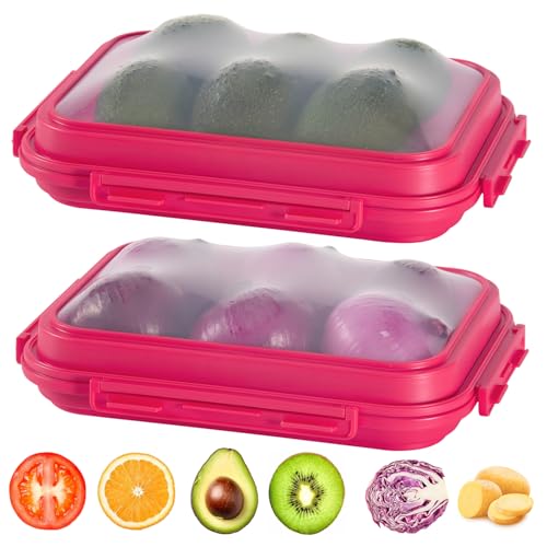 2-Piece Airtight Food Storage Containers Set – Avocado Saver, Onion Keeper, Silicone Kitchen Organizers for Fridge, Reusable & Leak-Proof to Lock in Freshness K05-Pink - color: Pink