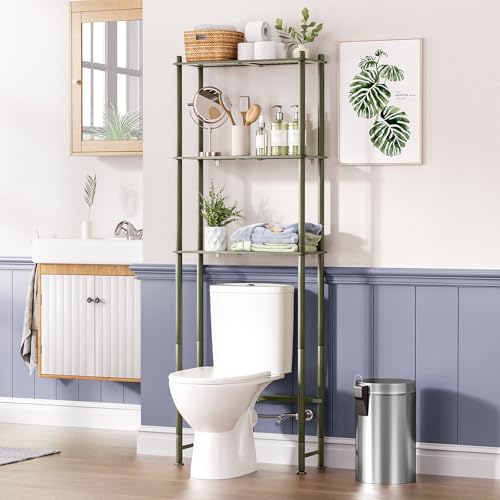 AmazerBath Bamboo Over The Toilet Storage Shelf, 3-Tier Over Toilet Bathroom Organizer Rack, Bathroom Shelves Over Toilet Space Saver, Forest Green - style: Forest Green-3-tier