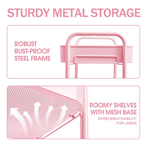TOOLF 3-Tier Rolling Cart - Metal Utility Storage Organizer with Lockable Wheels, 33 lbs Per Shelf, Tool-Free 5-Min Assembly, for Kitchen Bathroom Office Nursery Craft Room, Pink - color: Pink, size: 3-Tier