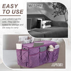 uxcell 2 Pcs Recliner Armchair Caddy, Couch Armrest Organizer with 14 Pockets for Bedside Sofa Remote Control Holder Magazine Phone Book Glasses (Purple, 20" x 7" x 9") - color: Purple