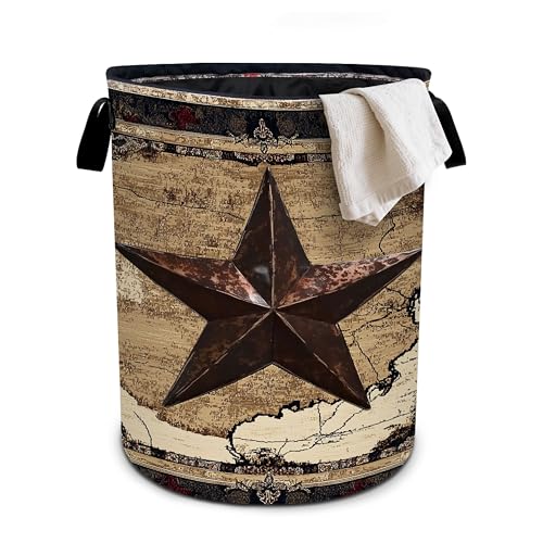 Western Texas Star Laundry Basket Foldable Oxford Cloth Tote Bag Laundry Hamper Clothes Storage Bucket Organizer For Bathroom/Laundry Storage/Bedroom 19.6x15.7 Inch - color: Western Texas Star