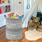 LANGYASHAN Laundry Basket Canvas Fabric Collapsible Organizer Basket for Storage Bin Toy Bins Gift Baskets Bedroom Clothes Children Nursery Hamper (Black line) - color: Black line