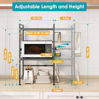 DOLALIKE Microwave Oven Rack, Expandable Microwave Stand Countertop Kitchen Utensils Tableware Storage, Carbon Steel Over Microwave Shelf Countertop with 6 Hooks - color: Black, size: 3 Tier (With Spice Rack)