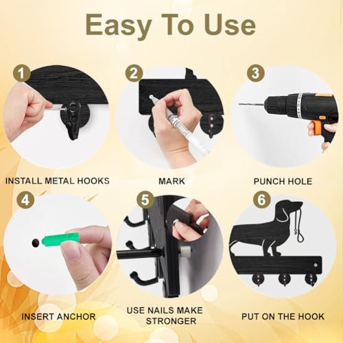 MAYJOYDIY Cat Moon Flower Coat Rack Wall Mounted Wood Animal Moon Star Key Hanger Wall Art Decor 11.8×7.9inch 5 Alloy Hooks Black Key Rack Organizer for Gift Entryway Hallway Kitchen Room - color: Cat