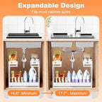 Upgrade 1 Pack Expandable Under Sink Organizers and Storage, 2 Tier Metal Pull Out Cabinet Organizer with 3 Slide Rails, Adjustable Height Slide Out Under Sink Drawers for Kitchen Bathroom Pantry - size: 1 Pack 15”-25”