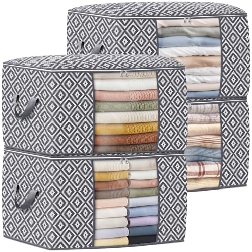 StorageTastic Direct 100L, 4 Pack, Storage Containers, Large Clothes Storage Bins Foldable Organization and Storage Bags with Reinforced Handle, Clear Window for Bedding, Blankets, Clothing, Grey - color: Grey, size: 4 x 100L