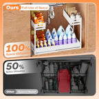 Upgrade 1 Pack Expandable Under Sink Organizers and Storage, 2 Tier Metal Pull Out Cabinet Organizer with 3 Slide Rails, Adjustable Height Slide Out Under Sink Drawers for Kitchen Bathroom Pantry - size: 1 Pack 15”-25”