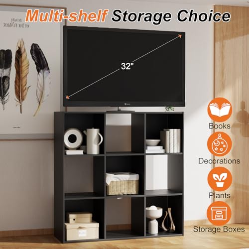 Sweetcrispy 9 Cube Storage Organizer - Open Cube Bookshelf with 5 Removable Back Panels, Display Storage Bookcase for Living Room, Bedroom, Entrance Hall, Home Office，36" L×11.6" W×36" H, Black - color: Black, size: 9-Cube(36"L×11.6" W×36"H)