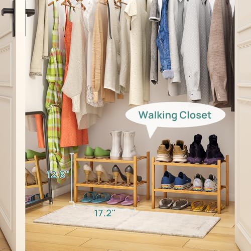 viewcare Small Shoe Rack, 2-Tier Shoe Rack for Entryway, Bamboo Wood Shoe Shelf for Closet & Hallway, Long 17.2IN | Beautiful | Functional | Sturdy | Durable - color: Natural Bamboo, size: 2-Tier_Samll