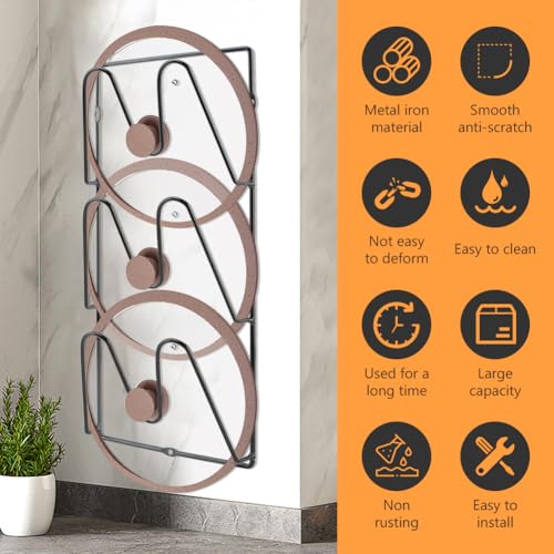 2-Pack Pot Lid Organizer 3-Tier Iron Rack | Cabinet & Wall Space-Saving - Easy No-Drill Adhesive Mount – Damage-Free Storage for Home Cooks’ Kitchen