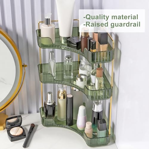 INVSSENE Corner Bathroom Countertop Organizer, Vanity Trays for Bathroom Counter, Makeup Organizer, Perfume Tray, Kitchen Spice Rack, Fits 90 Corner(Green, 3 Tiers) - color: Green, size: 13.6" x 10" x 23.2"