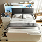 Kikihouse Full Size Platform Bed with Foldable Desk & Storage Headboard | Bookshelf, 4 Drawers, LED Lights, USB Ports, No Box Spring Needed, Space-Saving - size: Full