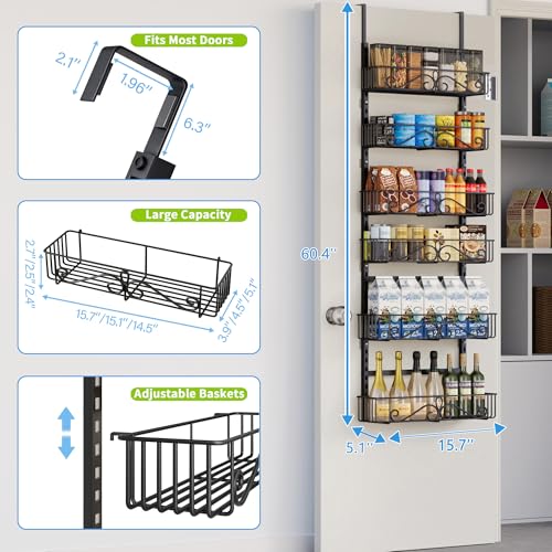 6-Tier Over the Door Pantry Organizer, Pantry Organization And Storage, Hanging Storage Organizer Spice Rack Metal Shelving for Home & Kitchen, Office Laundry Room Bathroom Black - color: BlackS, size: 6-Tier