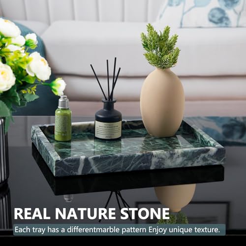 Real Natural Marble Tray for Bathroom, Vanity, Kitchen and Desktop, Rectangle Genuine Marble Stone Tray for Jewelry, Cosmetics, Candles, Lotion, Perfume (Snowflake-Green, 12" x 8" x 1.2") - color: Snowflake-green, size: 12" x 8" x 1.2"
