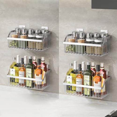 Hanging Kitchen Baskets, Storage Spice Shelf, Wall Mount Storage Baskets, SUS304 Stainless Steel Basket for Kitchen, Bathroom, Storage, 4 Pack, L 11.8Inch, D 6.3Inch, H 4.75Inch - size: 13.8Inch 4PCS