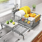 SNTD Dish Drying Rack - Extendable Dish Rack, Large Sink Drying Dish Drainer for Kitchen Counter, Stainless Steel Dish Strainer with Utensil Holder (Grey) - color: Gray