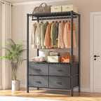 Raybee Clothes Rack, Heavy Duty Clothing Racks for Hanging Clothes, Portable Closet with 4 Drawers, Freestanding Garment Rack with Adjustable Shelves for Bedroom, Basement, Extra Space, Black - color: Black, style: Clothes Rack with Drawers