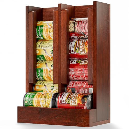 HOMESTEAD Wooden Can Organizer for Pantry, Solid Wood Canned Food Rack, Holds Standard 14.2 oz Cans, Space-Saving Kitchen Storage for Cabinets & Countertops (Brown) - color: Brown