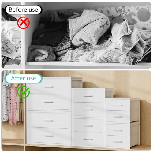 BOLUO Stackable Storage Drawers Closet Organizers and Storage Fabric White 2 Drawer Dresser for Bedroom Modern - color: White, size: Deep(15.4"D x 11.4"W x 12"H)
