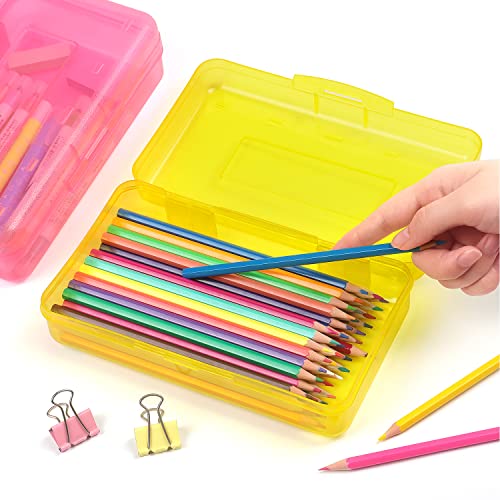 Tamaki 1 Pack Plastic Pencil Box Large Capacity Pencil Boxes Clear Boxes with Snap-tight Lid Stackable Design and Stylish Office Supplies Storage Organizer Box, Yellow - color: Yellow