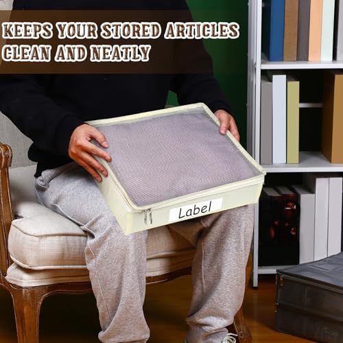 Panelee 6 Pcs 14 x 12 x 3 Inch Sweater Storage Bags Easy Gliding Zippered Sweater Package Organizer Closets Under The Bed Zippered Storage Bags with Label Pocket to Avoid Dust Dirt(Beige) - color: Beige