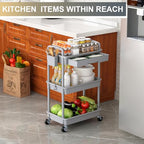 Goovilla 3 Tier Rolling Utility Cart Organizer with Removable Drawer, Stable and Sturdy Grey Rolling Storage Carts with 2 Lockable Wheels for Bathroom, Kitchen, Snack, Craft, Makeup, Baby Essentials - size: 3 Tier, style: Gray