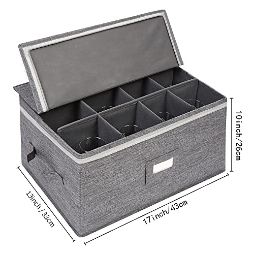 Stemware Storage Cases, Wine Glass Storage Box Containers for Glassware or Crystal, Holds 12 Red or White Wine Glasses, Hard Top and Sides (Grey) - color: Grey