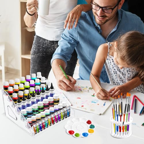 2 Pcs Clear Acrylic Paint Organizer Rack with Brush Holder, 7 Layer Acrylic Paint Tube Organizer, Snap-On Craft Organizers and Storage for Versatile Storage, No-Tools Setup & Quick Access (2 Set) - color: 2 Set