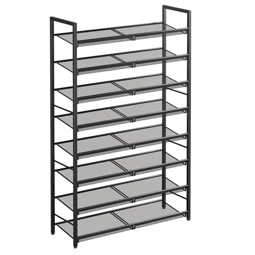 8 Tier Metal Shoe Rack, Tall Shoe Organizer Holds 32-40 Pairs, with Adjustable Flat or Angled Shelves, Shoe Storage Shelf for Closet, Entryway, Garage, Black - size: 8-Tier