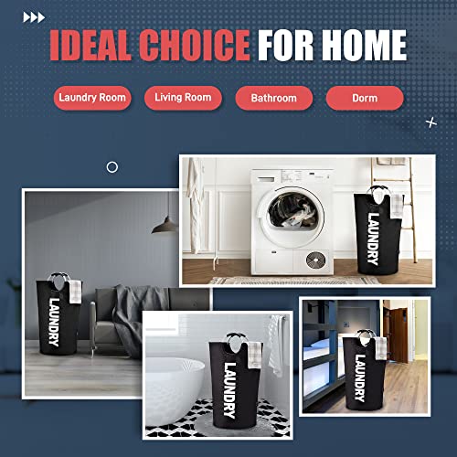 Caroeas 100L Laundry Basket,Large Laundry Hamper, Laundry Bag with Padded Handles, Clothes Hamper Stands Up Well, Collapsible Free Standing Easy Storage Washing Bin (Black,100L) - color: Black, size: 100L