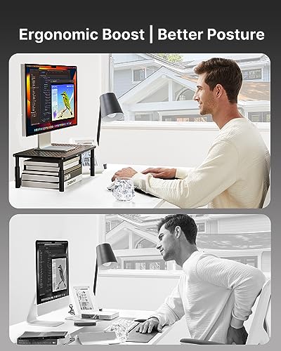 HUANUO Monitor Stand, Monitor Stand Riser 3 Height Adjustable, Monitor Riser with Airflow Vents, Laptop Stand for Desk, Laptop Riser, Desk Organizer for Monitor, 15.6" Laptop, PC, Printer - color: Black