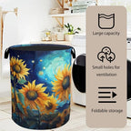 Starry Sky Sunflower Laundry Basket - Heavy Duty 60L Dirty Clothes Organizer, Water Resistant Foldable Hamper for Men Women - color: Starry Sky Sunflower