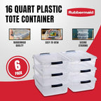 Rubbermaid Cleverstore 17 Qt Clear Storage Bins with Lids, 6-Pack, Stackable, BPA-Free, Made in USA - size: 17 Qt – 6 Pack