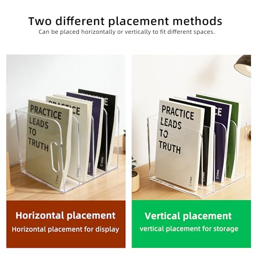 4 Vertical Compartments Clear Acrylic Magazine & File Holder – Multipurpose Desk Organizer for Office, Tablets, Magazines, Books – Documents/Home/Classroom Rack - size: A4, 4 Sections