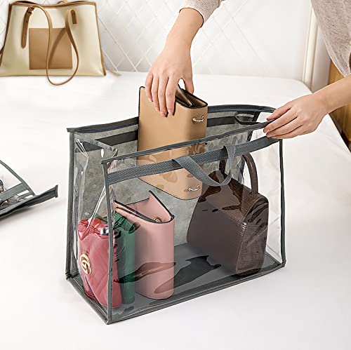 CINPIUK 4 Pack Handbag Dust Bags Clear Purse Storage Organizer for Closet, Zipper Hanging Storage Bag for Handbags, Grey - color: Gray, size: 4 Sizes-4PCS