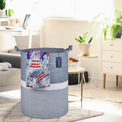 COMSE Extra Large Blanket Basket, Tall Woven Storage Basket, Nursery Hamper, 15.7”x 21.7”, Cotton Rope Laundry Hamper for Toys Clothes Towels, Blend Navy Blue/White - color: Blend Navy Blue & White