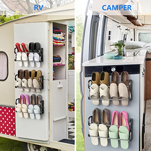 Wall Shoe Rack for RV Shoe Storage, 3 Pack Wall Mounted Shoe Rack with Sticky Hanging Mounts for Camper Small Space Shoe Holder for Door Shoes Organization Shelf No Drilling - style: 3 Pack