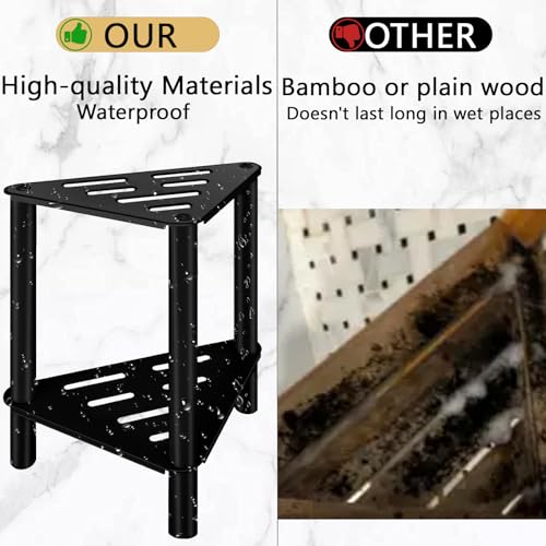 VOTZAAQ Shower Foot Rest, Shower Stool for Inside Shower, Stainless Steel Waterproof Shower Stool for Shaving Legs - Corner Bathroom Bench Seat with Storage Shelf for Small Shower Spaces - color: Triangle-black