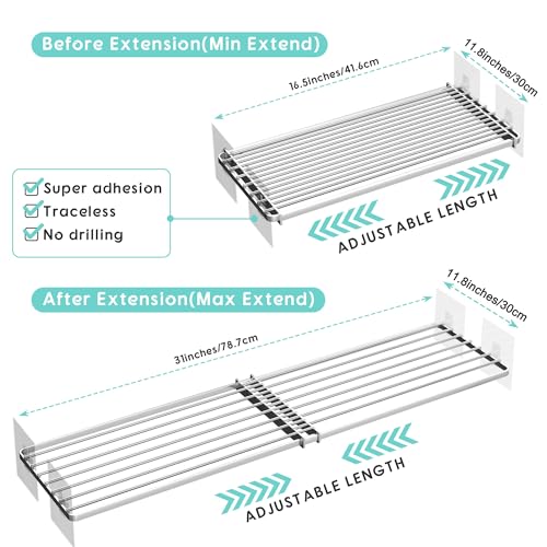 2Pack Expandable Closet Tension Shelves Organizers, Adjustable Wall Mounted Tension Shelf for Cabinet Rack Storage Wardrobe Divider Shelving for Closets Pantry Cupboard Kitchen - size: 2Pack/Liner, Large, W11.8" X L(16.5 "~ 31")