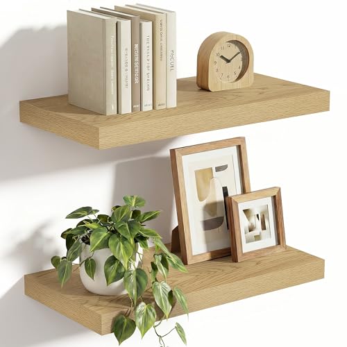 Vivelove 10" Deep Floating Shelves Over Toilet, 16" Wall Shelves for Bathroom Bedroom Kitchen Living Room Laundry Room, Modern Rustic Shelves for Home Decor, 16"x10.2"x1.5", Set of 2, Oak - color: Oak, size: 15.7”Wx10.2”Dx1.5”H