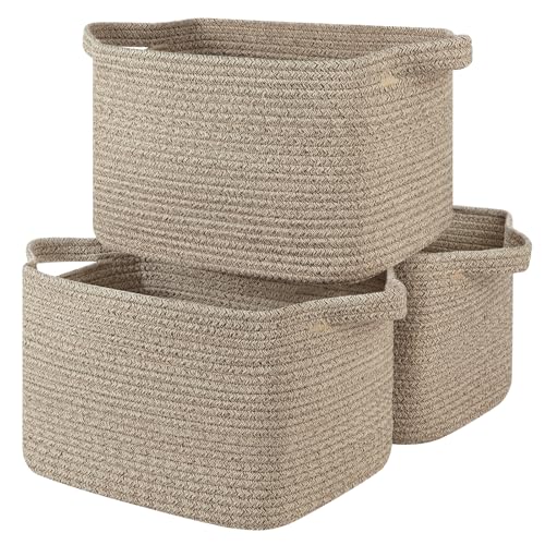 OIASKET Storage Basket for Organizing, Woven Baskets for Storage, Rectangle Decorative Baskets for Shleves, Closet, Toys, Books, Nursery Organizer Bins - Pack of 3 (Brown, 13"x9.85"x8.7") - color: Brown, size: 13"x9.85"x8.7"