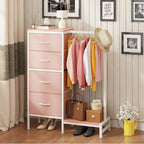 HIGDBFE Dresser with Hanging Rack, 4 Drawers Small Closet for Bedroom, Reversible Fabric Kids Chest of Drawers with Clothes Rack, Tall Storage Tower, Sturdy Frame, Pink, 44''H - color: Pink