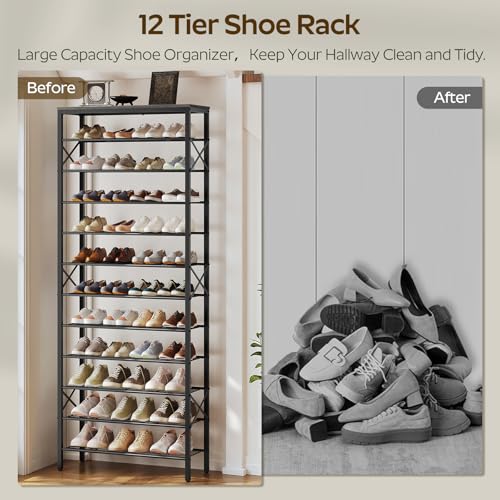 YATINEY 12 Tier Shoe Rack, Large Capacity Shoe Storage Organizer Holds 48 Pairs, Sturdy and Stable, for Entryway, Hallway, Closet, Dorm Room, Charcoal and Black SS12BC - color: Charcoal + Black, size: 27.8" x 10.8" x 79.3"