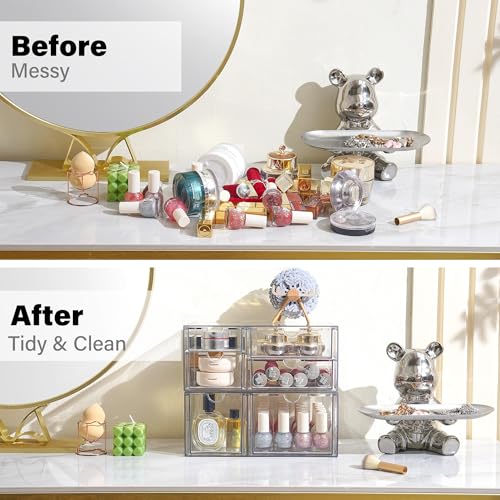 Prsildan Acrylic Drawer Makeup Organizer with 6 Drawers (Not for Baby Bottle), Set of 2 Office Desk Organizers Accessories, Clear Stackable Storage Drawers for Vanity, Craft (Largest Drawer 4" Tall) - style: 6 Drawers