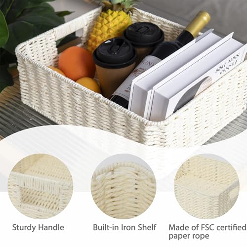 Drawer basket Handwoven Paper Rope Rectangular Shallow Basket Storage-15.35X12.01X4.72 Inches (Off-white) - color: Off-white