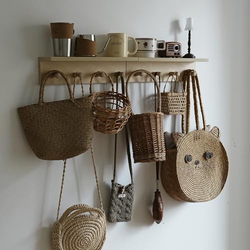 Entrance Coat Rack ，Coat Hooks, Wall-Mounted Wooden Hook Rack, Wall-Mounted Shelves are Very Suitable (Birch Color Finish—A-2) - style: Birch color finish—A-2