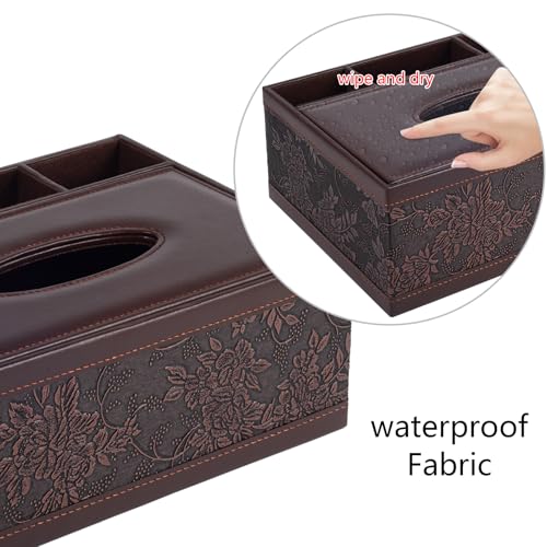 Tissue Box Cover Rectangle Retro Tissue Box Holder PU Leather Facial Tissues Organizer,Multifunctional Remote Control Stationery Storage Box,Home Office Supplies Car Napkin Caddy - color: Multifunctional Tissue Box-retro