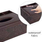 Tissue Box Cover Rectangle Retro Tissue Box Holder PU Leather Facial Tissues Organizer,Multifunctional Remote Control Stationery Storage Box,Home Office Supplies Car Napkin Caddy - color: Multifunctional Tissue Box-retro